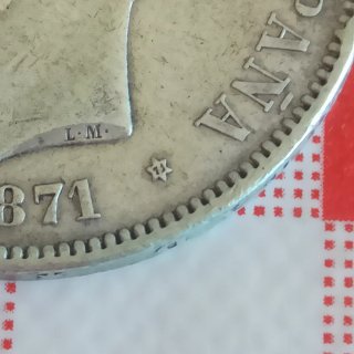 Moneda 5 pesetas plata Amadeo I España 1871 *18 71