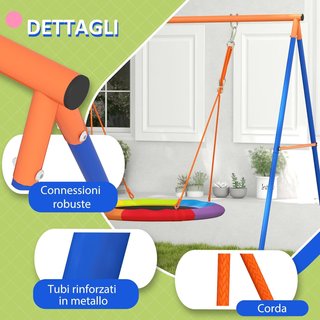 Columpio de Jardín para Niños, Columpio en Forma de Nido para 1-2 Niños con Estructura en A de Metal Reforzado, 196X172X180Cm, Multicolor