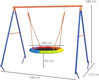 Columpio de Jardín para Niños, Columpio en Forma de Nido para 1-2 Niños con Estructura en A de Metal Reforzado, 196X172X180Cm, Multicolor