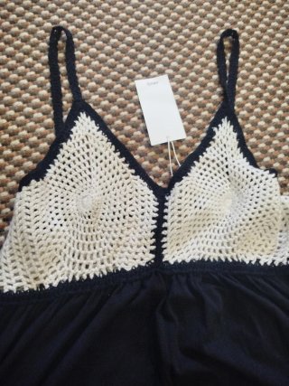 Vestido Mango Talla L Crochet Negro Blanco