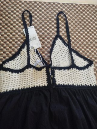 Vestido Mango Talla L Crochet Negro Blanco