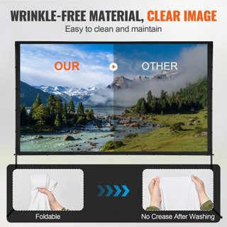 Pantalla de Proyector con Soporte, Pantalla de Película Exterior de 120 pulgadas 16:9 4K 1080 HD con Soporte, Pantalla de Proyección Sin Arrugas con Patas de Barra y Bolsa de Transporte, para Cine...