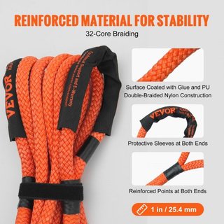 Cuerda de Remolque de Recuperación Cinética de 1" (2.54 cm) x 20'/6.1 m 38,000 lbs/17,237.5 kg, Correa de Snatch de Alta Resistencia para Off Road, Correa de Snatch de Deber Extremo con 30% de Ela...