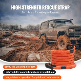 Cuerda de Remolque de Recuperación Cinética de 1" (2.54 cm) x 20'/6.1 m 38,000 lbs/17,237.5 kg, Correa de Snatch de Alta Resistencia para Off Road, Correa de Snatch de Deber Extremo con 30% de Ela...