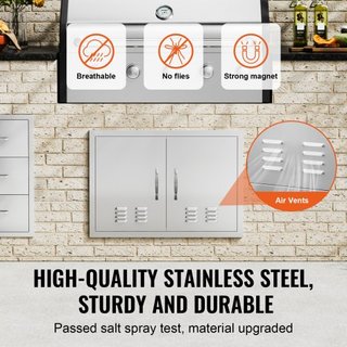 Puerta de Acceso para BBQ, Puerta Doble para Cocina Exterior de 762x533 mm, Puerta de Montaje Flush de Acero Inoxidable, Puerta Vertical de Pared con Manijas y Ventilaciones, para Isla de BBQ, Est...