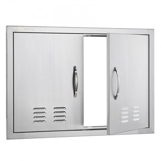 Puerta de Acceso para BBQ, Puerta Doble para Cocina Exterior de 762x533 mm, Puerta de Montaje Flush de Acero Inoxidable, Puerta Vertical de Pared con Manijas y Ventilaciones, para Isla de BBQ, Est...