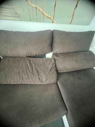 Sofá chaise longue tela y piel blanco/marrón