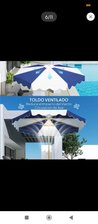 Sombrilla de jardín azul y blanca