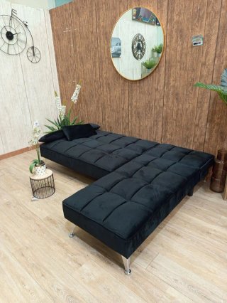 Sofá Cama Chaise Longue Negro Terciopelo