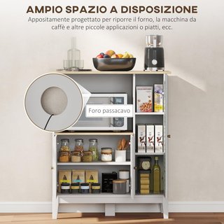 Microondas Con Superficie para Electrodomésticos, Armarios y Puerta de Vidrio, Credenza de Cocina con Estantes Regulables, Orificio para Cables y Patas de Pino, para Cocina, Sala de Estar, 80X35X9...