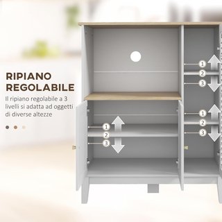 Microondas Con Superficie para Electrodomésticos, Armarios y Puerta de Vidrio, Credenza de Cocina con Estantes Regulables, Orificio para Cables y Patas de Pino, para Cocina, Sala de Estar, 80X35X9...