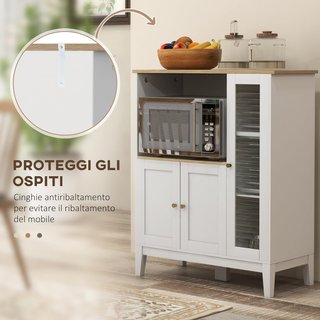 Microondas Con Superficie para Electrodomésticos, Armarios y Puerta de Vidrio, Credenza de Cocina con Estantes Regulables, Orificio para Cables y Patas de Pino, para Cocina, Sala de Estar, 80X35X9...