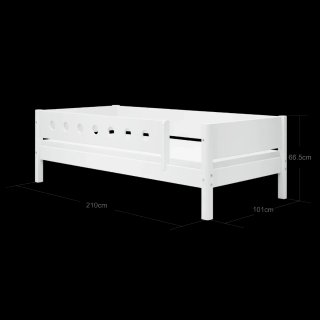 Cama infantil blanca flexa con cajoneras y barrera