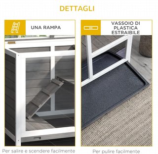 Conejera de Madera de 2 Niveles con Casita para Conejos y Cobayas, Jaula para Conejos con Rampa y Bandeja Extraíble, 91.5X53.3X73Cm, Gris