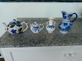 Juego de 4 piezas de cerámica azul y blanco