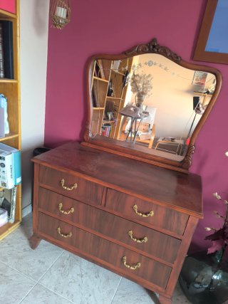Tocador antiguo madera con espejo