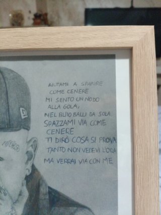 Quadro disegno Lazza con testo canzone