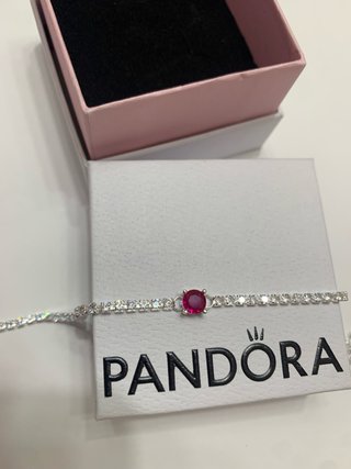 Pulsera Pandora piedra rosa 18-20cm y brillantes