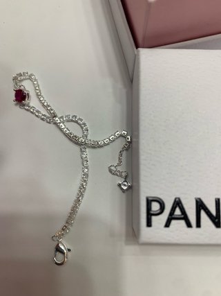 Pulsera Pandora piedra rosa 18-20cm y brillantes