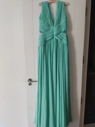 Vestido de fiesta largo verde azulado