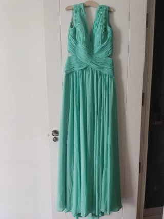 Vestido de fiesta largo verde azulado