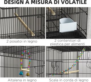 Jaula para Aves de Acero y PP, Diseño Apilado con Perchas, Columpios y Escaleras, 77X46X164 Cm, Negro