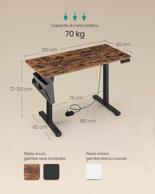 Escritorio Regulable en Altura Eléctrico, 100 X 60 Cm, Escritorio Eléctrico, Mesa Con Memoria para 4 Alturas, Puerto USB-C, Marrón Vintage LSD130KD01