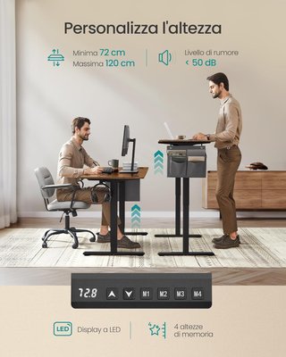 Escritorio Regulable en Altura Eléctrico, 100 X 60 Cm, Escritorio Eléctrico, Mesa Con Memoria para 4 Alturas, Puerto USB-C, Marrón Vintage LSD130KD01