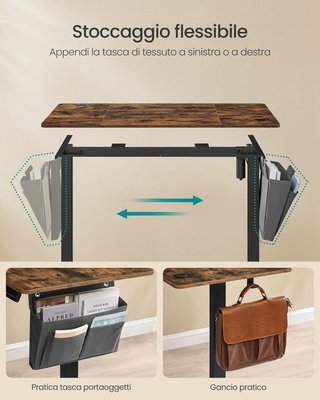 Escritorio Regulable en Altura Eléctrico, 100 X 60 Cm, Escritorio Eléctrico, Mesa Con Memoria para 4 Alturas, Puerto USB-C, Marrón Vintage LSD130KD01