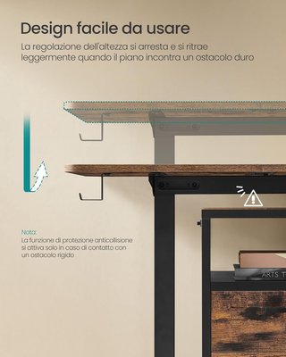 Escritorio Regulable en Altura Eléctrico, 100 X 60 Cm, Escritorio Eléctrico, Mesa Con Memoria para 4 Alturas, Puerto USB-C, Marrón Vintage LSD130KD01