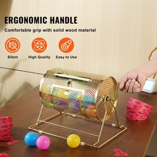 Tambor de Rifa, 11.6 x Ø7.48 pulgadas, Jaula Giratoria de Boletos de Rifa con Acabado en Latón, Capacidad para 2500 Boletos o 100 Pelotas de Ping Pong, Sorteo de Lotería Metálico con Mango de Made...
