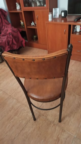 Silla rústica vintage metal polipiel marrón