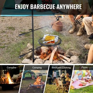 Parrilla de Campamento Giratoria de Acero Resistente para Cocinar sobre Fuego Abierto Ajustable
