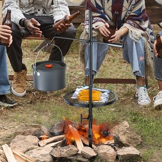 Parrilla de Campamento Giratoria de Acero Resistente para Cocinar sobre Fuego Abierto Ajustable