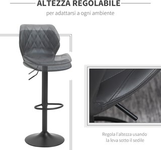 Juego De 2 Taburetes Altos De Piel Sintética Con Altura Ajustable, Taburetes De Cocina Giratorios Con Respaldo Y Reposapiés, 46.5X49.5X92-113Cm Gris