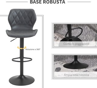 Juego De 2 Taburetes Altos De Piel Sintética Con Altura Ajustable, Taburetes De Cocina Giratorios Con Respaldo Y Reposapiés, 46.5X49.5X92-113Cm Gris