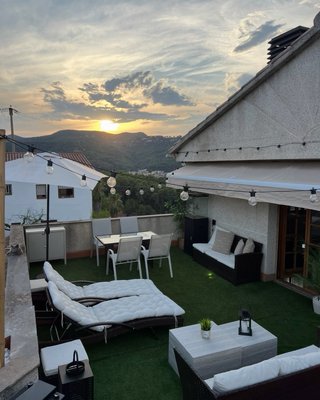 Conjunto Sofás Terraza Mimbre y Tela con hamacas
