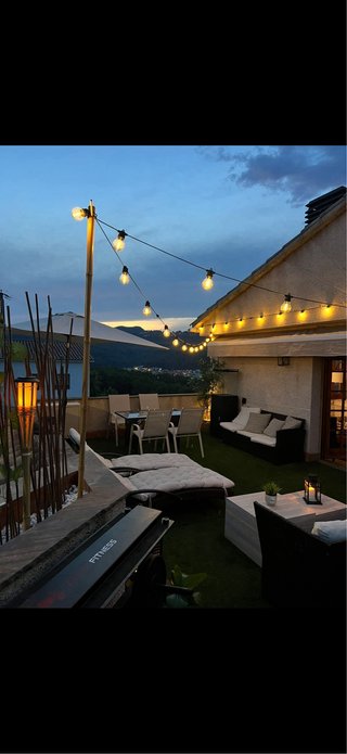 Conjunto Sofás Terraza Mimbre y Tela con hamacas