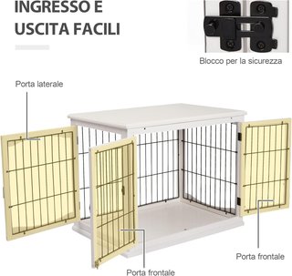 Caseta para Perros de Interior, Jaula para Animales de Madera y Metal con Doble Puerta, 58.5X81X66Cm, Blanco