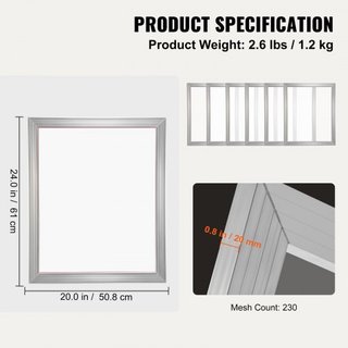 Kit de Serigrafía, 2 Piezas de Marcos de Serigrafía de Aluminio, Marco de Serigrafía de 20x24 pulgadas con Malla de 230 Cuentas, Malla de Nylon de Alta Tensión y Cinta de Sellado para Impresión de...