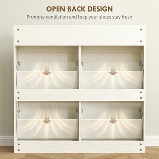 Zapatero Slim Ahorra Espacio Con 4 Puertas Abatibles, Zapatero de Entrada Con 2 Cajones Deslizables de Madera, Capacidad Para 8 Pares, 98X19.2X95.3 Cm, Blanco