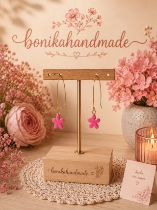 Pendientes flor rosa bonikahandmade