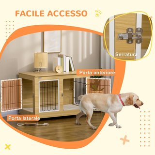 Jaula para Perros Tamaño Mediano y Grande Máx. 25 Kg Para Interior, Caseta para Perros Con 2 Puertas Bloqueables, Patas Regulables y Cojín Lavable, 90X58X65 Cm, Roble