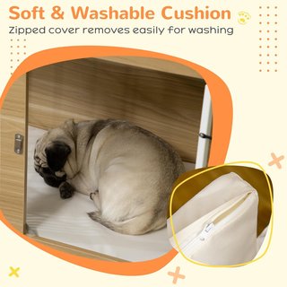 Jaula para Perros Tamaño Mediano y Grande Máx. 25 Kg Para Interior, Caseta para Perros Con 2 Puertas Bloqueables, Patas Regulables y Cojín Lavable, 90X58X65 Cm, Roble