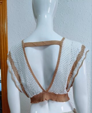 Conjunto de playa Crochet Beige y Blanco XL,