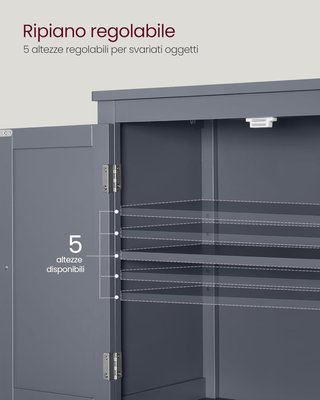 Mueble De Baño, Mueblecito De Baño, Credenza De Cocina, Armario Con 4 Puertas, Estantes Regulables, 30 X 60 X 110 Cm, Gris Pizarra BBC552G01