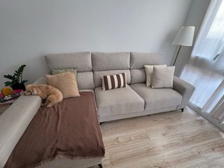 Sofá Chaise Longue 4 Plazas Beige con Almacenaje