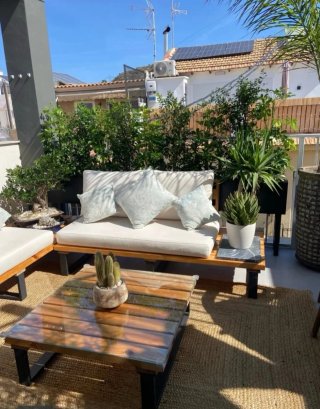 Conjunto 2 sofás y mesa exterior madera