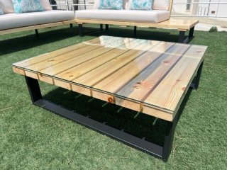 Conjunto 2 sofás y mesa exterior madera