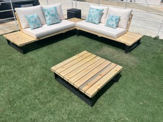 Conjunto 2 sofás y mesa exterior madera